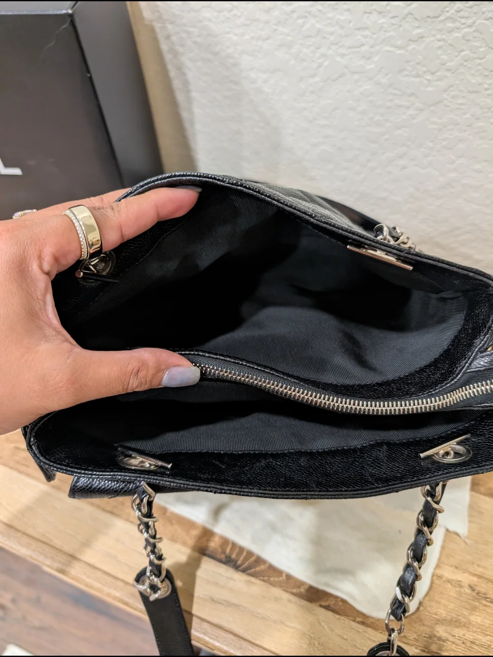 CHANEL Black Quilted Caviar Leather Tote with CC Turn-Lock